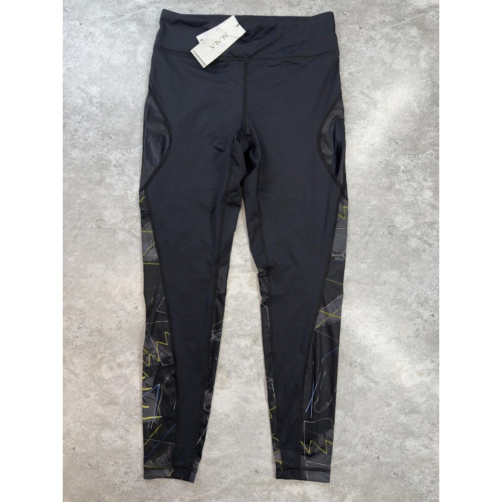 Alala Leggings Womens Medium Black‎ Jagged Print High Rise Yoga Athletic Pants